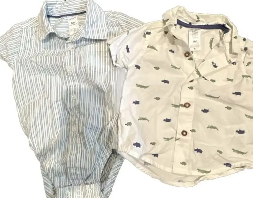 Carter's Striped Bodysuit and Dinosaur Print Button-Down Shirt, 6M